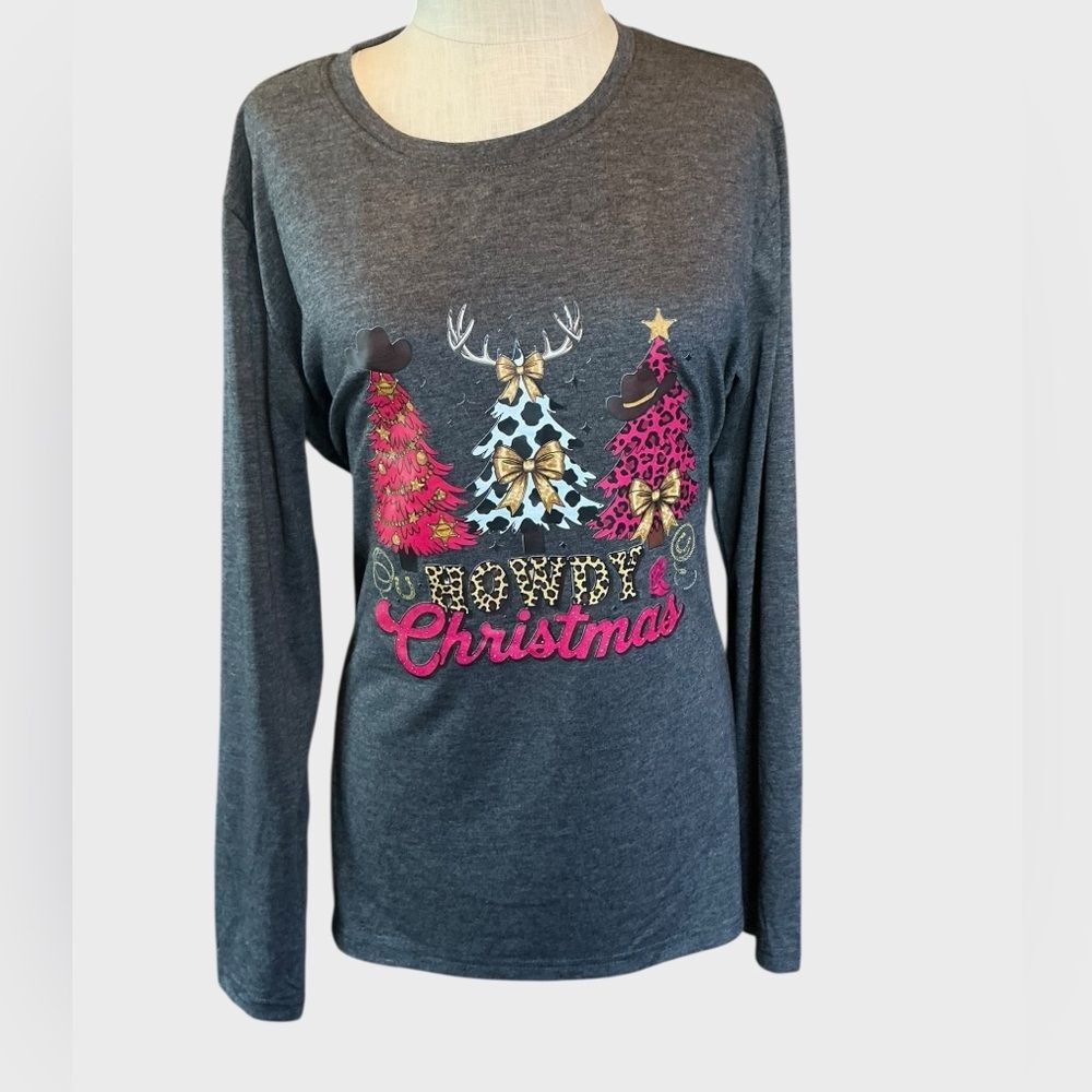 Merry Dog Christmas Long Sleeve Graphic Tee Women’s XL Holiday Shirt